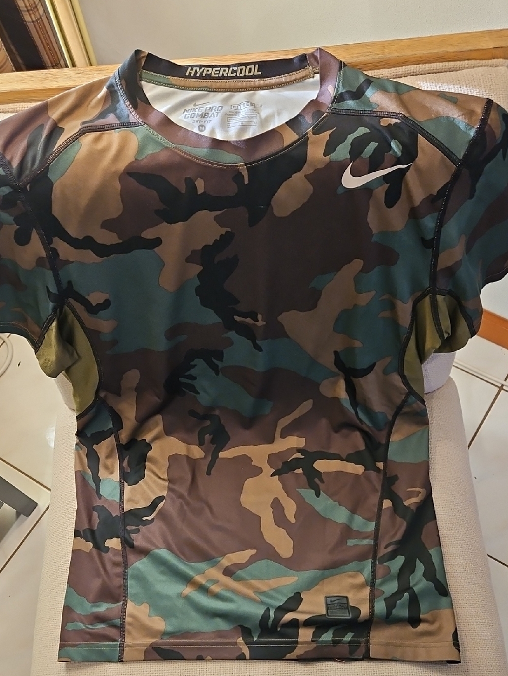 Nike Pro Combar Hypercool Camo Fitted Performance Top - Green, Brown, Black